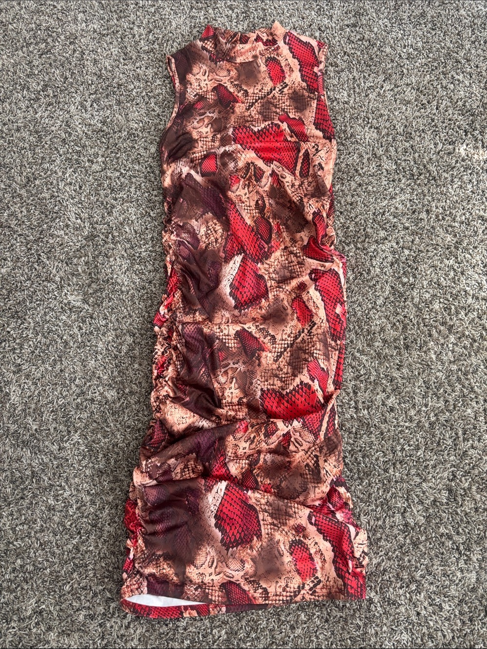 chic Red and Brown Snake-Print Midi Skirt